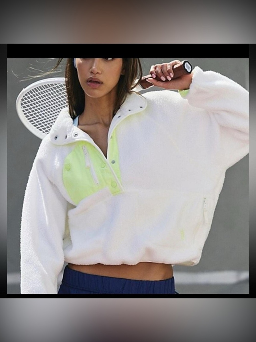 Free People NWT Fleece White Yellow Pullover Oversized size XL